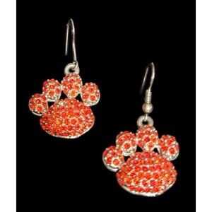 Orange Rhinestone Paw Print French Hook Earrings